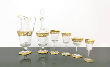 St.Louis - Set of 48 glasses and bottles, 'THISTLE GOLD' decoration, 20th century