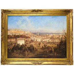 Louis DÃ©sirÃ©e Thienon (1812-1884)  - Bird's eye view of the city of Tangier, Orientalist painter