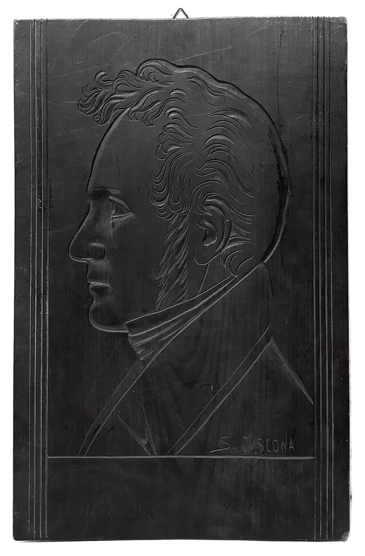 Sebastiano Cuscona (Catania XX Secolo) - Portrait of Vincenzo Bellini: Engraving on panel h cm 46x29 Signed lower right This lot is subject to Artists Resale Rights