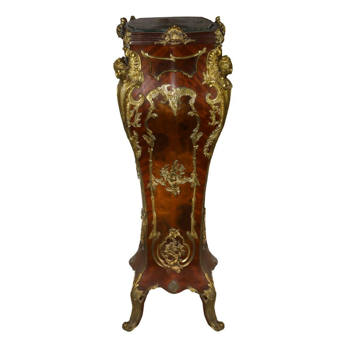 Large Baroque gueridon in briar, green marble on the top, 20th century (1 of 3)