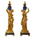 Pair of gilded bronzes with vase holder nymphs, Empire style, 20th century