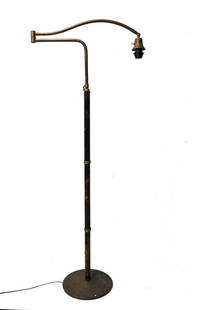 Angelo Lelii x Arredoluce (1915-1987) - Floor lamp with brass structure and leather covering, 50s: h 150 cm, diameter 30 cm To be re-electrified. Shortcomings and signs of use along the coating and traces of oxidation