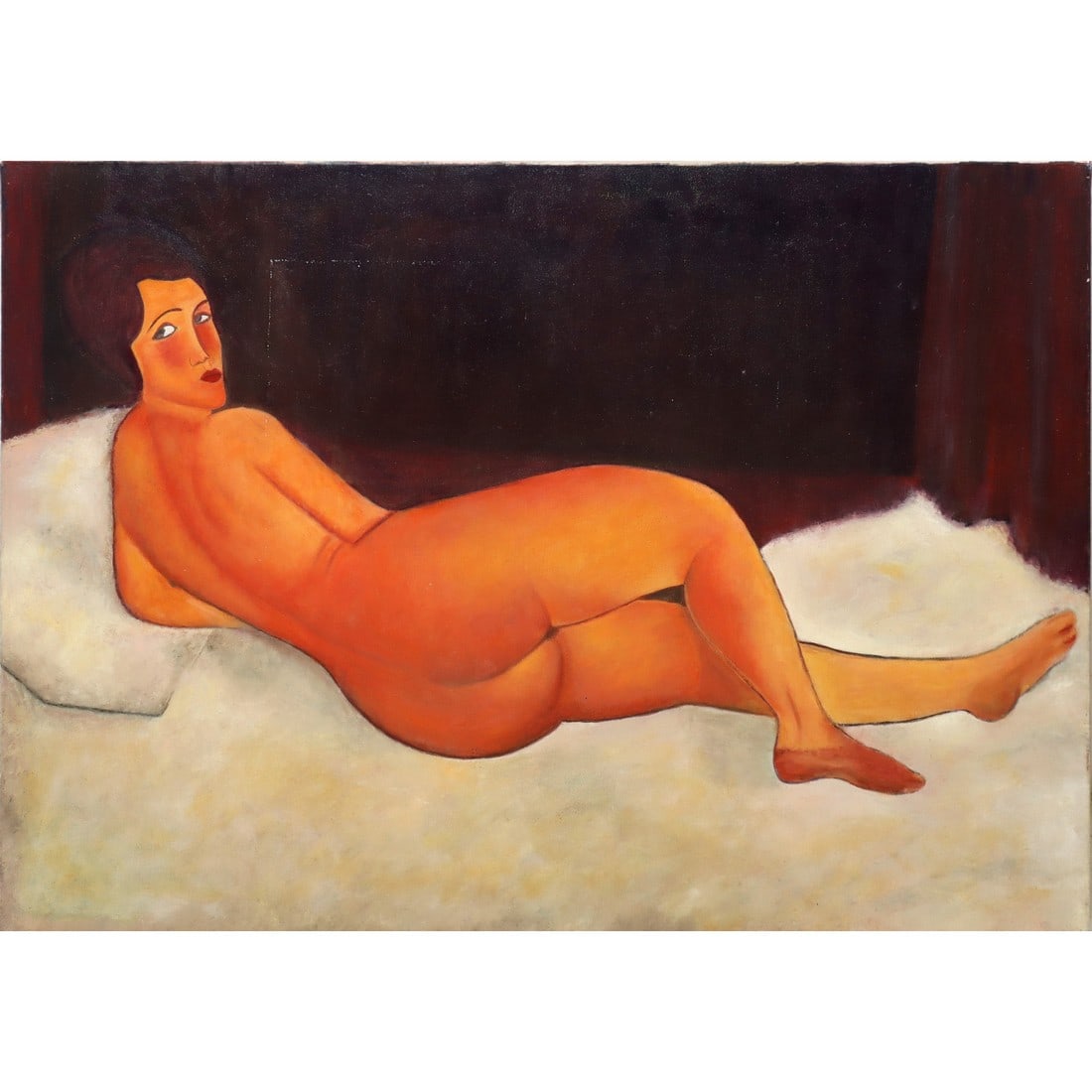 Nude of a reclining woman: Oil painting on canvas