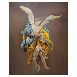 Antonio Sciacca (Catania 1957) - Angel Gabriel, July 2013: Oil painting on canvas 120 x 95 cm Signed and dedicated on the back top right