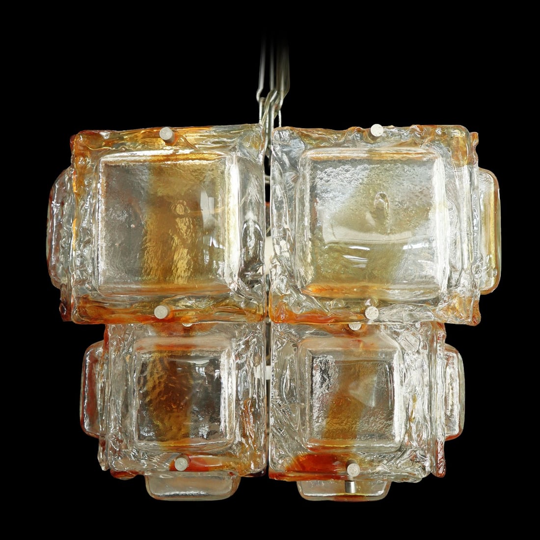 Mazzega - Chandelier with blown Murano glass diffusers and nickel-plated steel, 70's (1 of 3)