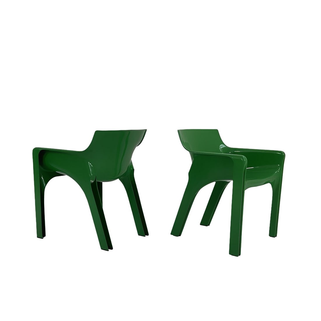 Vico Magistretti - Pair of Artemide armchairs, Gaudì model, green colour: Vico Magistretti - Pair of Artemide armchairs, Gaudì model, green colour
