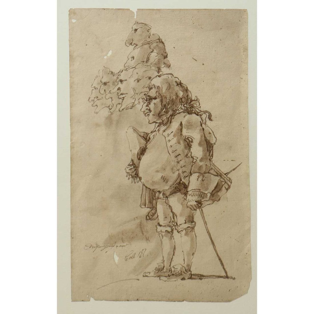 Jacques Callot (Nancy 1592-1635) - Character with stick: Brown ink drawing H 257x163 mm - in frame H 35x30.5 cm