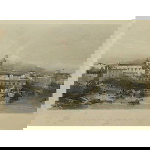 William Leighton Leitch (Scozia 1804-Scozia 1883) - Port of Catania with Etna: Engraving in frame 35X45 cm W.L. Leitch