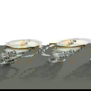 Tiffany&Co Lenox - Tiffany&co Tête-à -tête with sterling silver base and porcelain cup with: Manufacturer's mark on the base of the cups. Manufacturer's mark and engraving on the base in sterling silver.