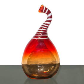 Blown glass bottle made in Murano in shades of orange and red (1 of 4)