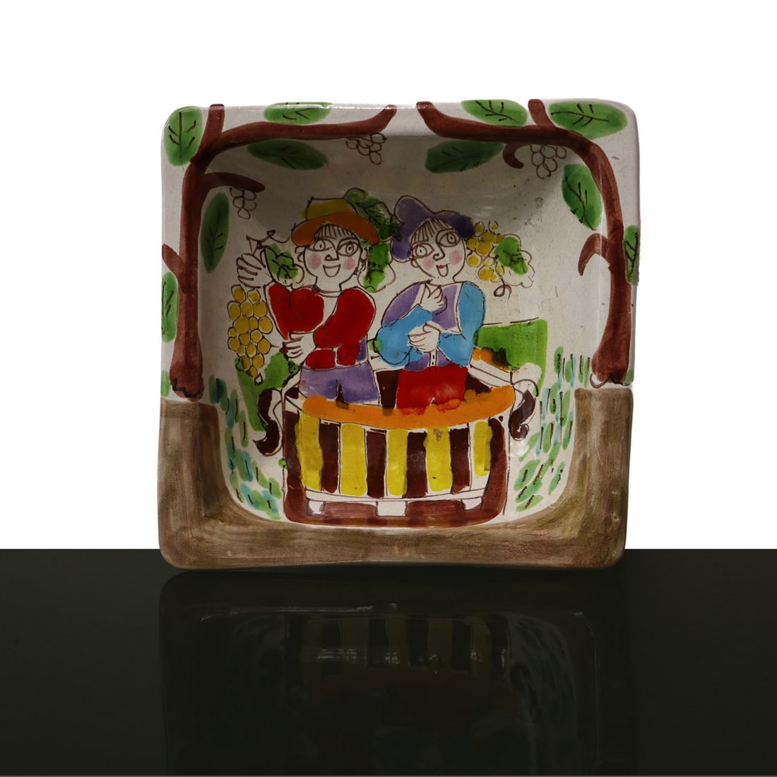 De Simone - Polychrome decorated plate with characters: h cm 6X20 Square plate signed at the base 64-18