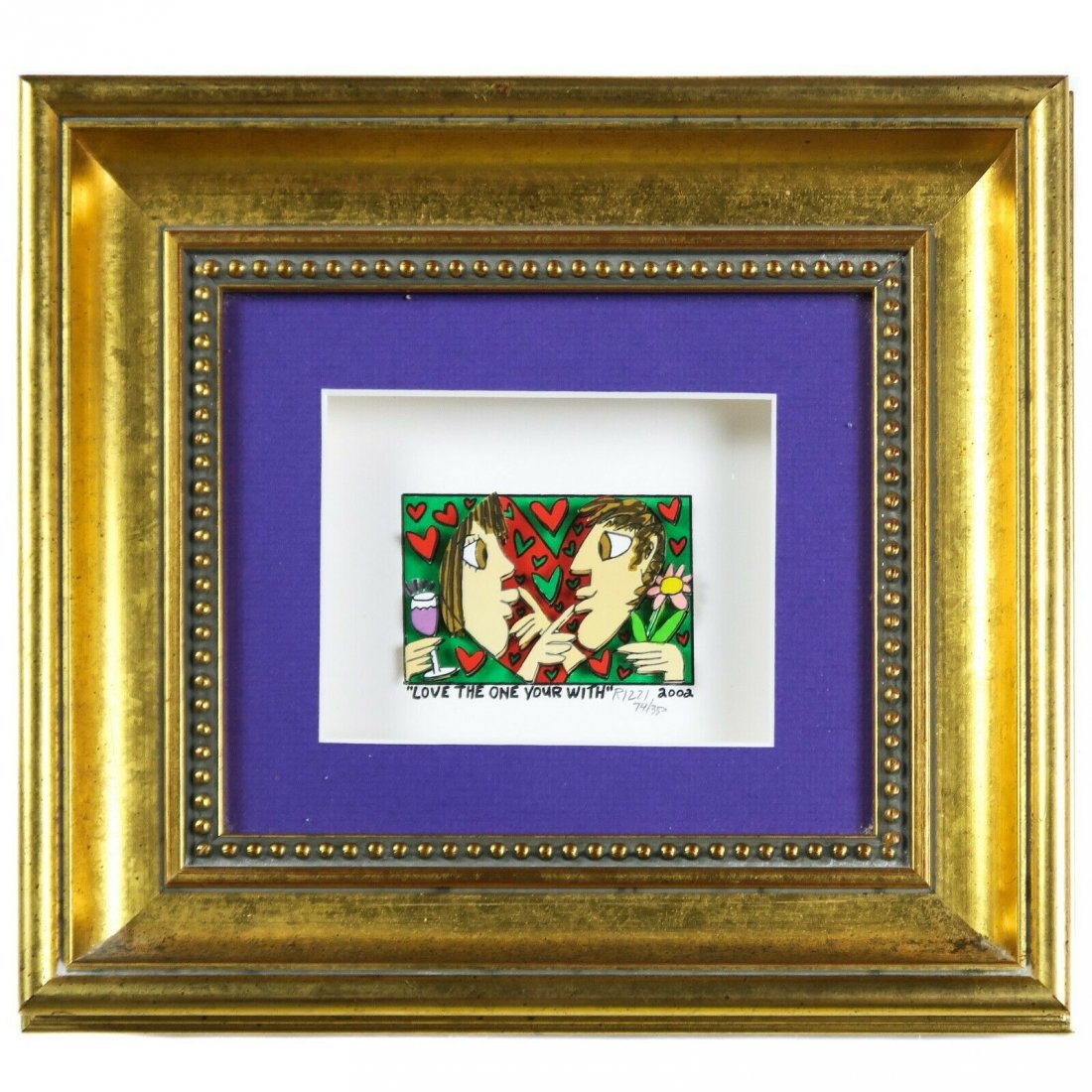 James Rizzi - 3D - art - Love the One Your With: James Rizzi - 3D - Art - Love the One Your With - Details: limited edition - item # DLOM3 - Measurements: Art: 3" x 2" / Frame: 10.25" x 9" - Condition: Good Condition - 100% Authentic or your money b