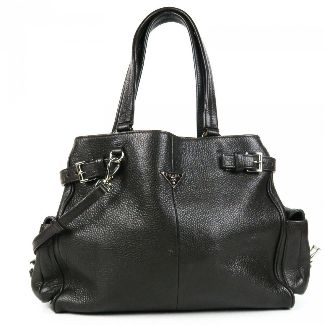 Prada - Brown Medium Shoulder Tote Bag - Silver: Prada Medium Brown Shoulder Bag Color: Brown - Silver Material: Leather ------------------------------------------------------------ Details: - PRADA Logo - Silver Hardware - Pockets on the sides - it