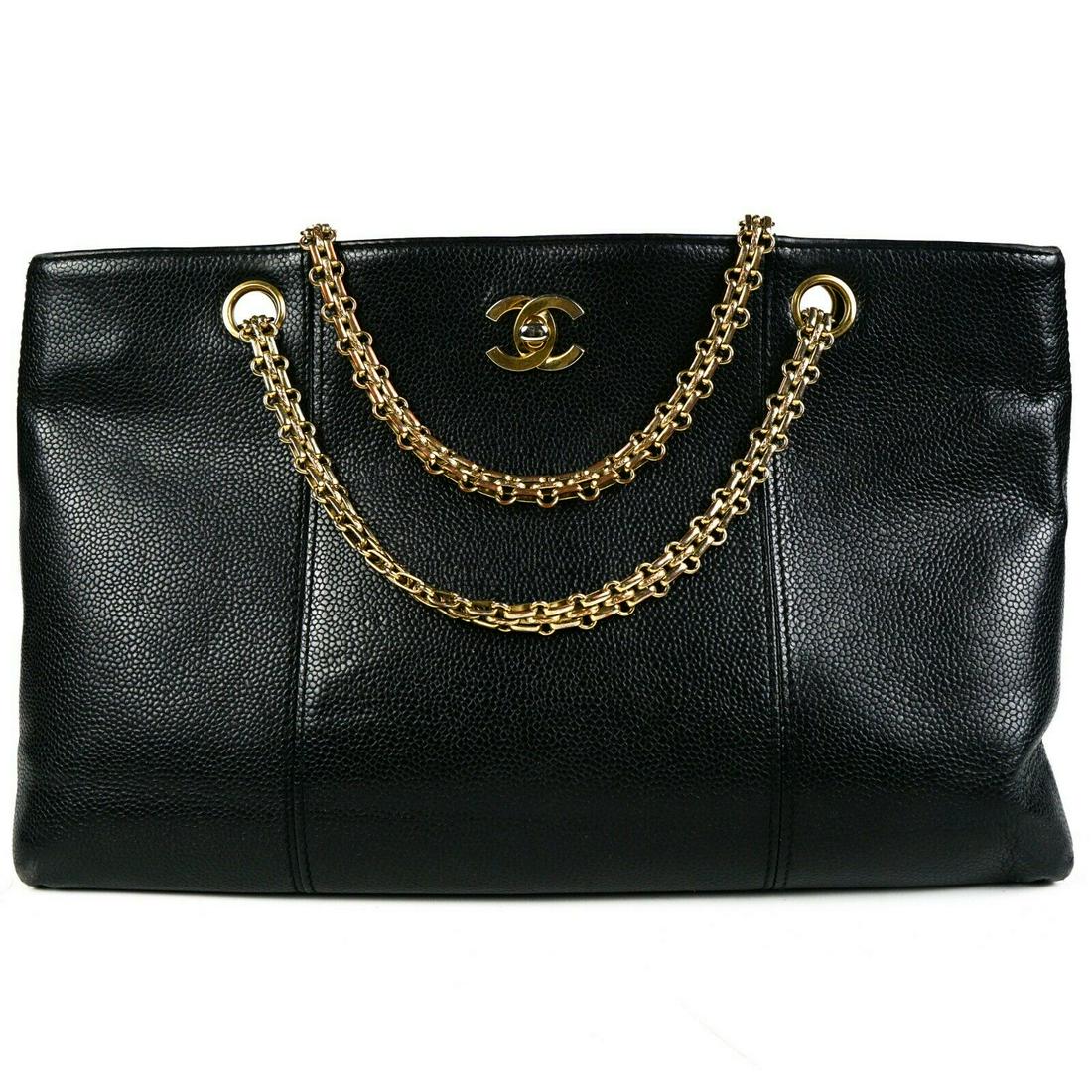Chanel Black Caviar Leather Shoulder Bag Tote CC Mar 30, 2020