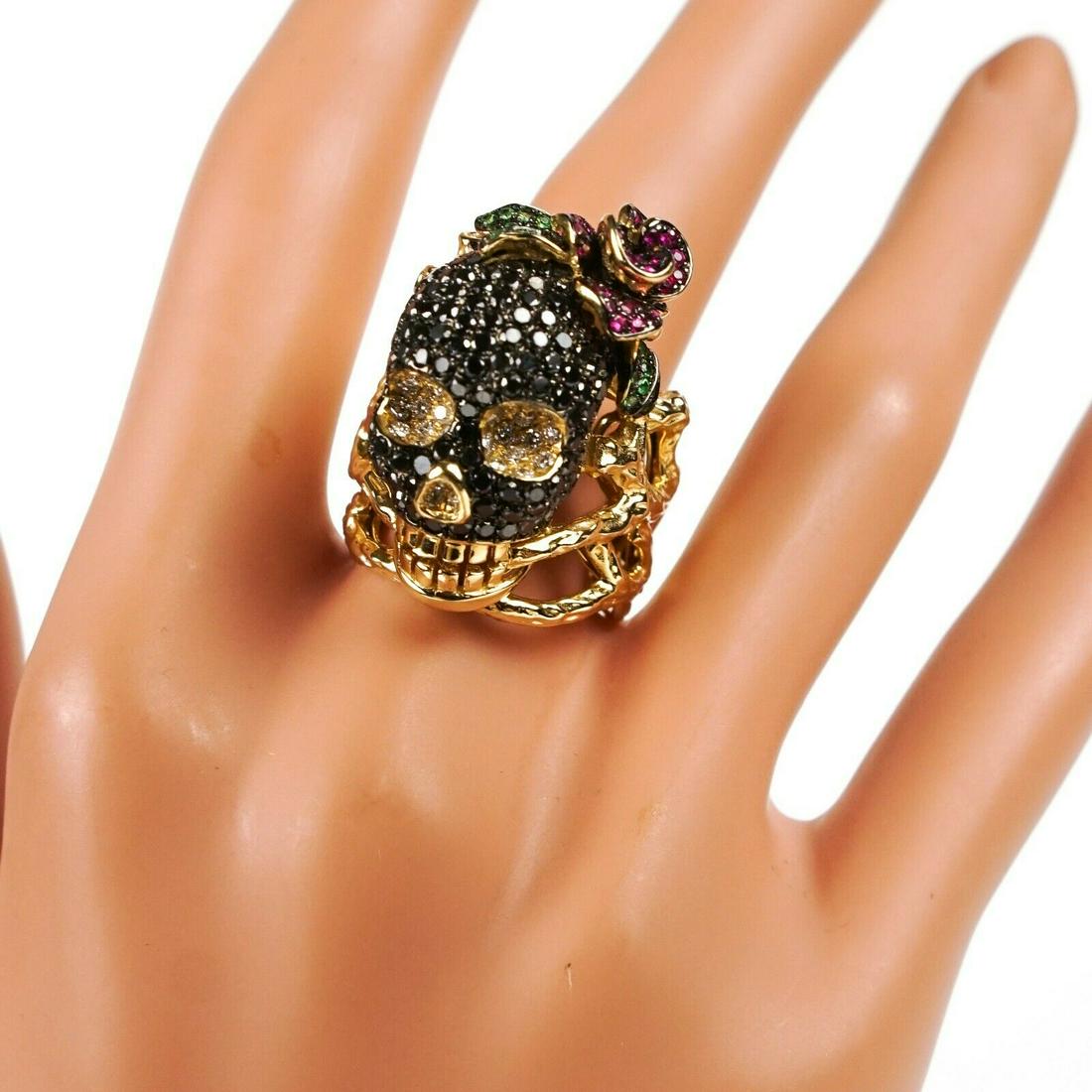 Crivelli - Skull Ring - Black Diamond & Gemstone - 18K: Crivelli - Skull Black Diamond/ Gemstone Ring - 18k Yellow Gold Color: Yellow Gold Material: 18K Yellow Gold / Black & White Diamonds / Gemstone -------------------------------------------------------