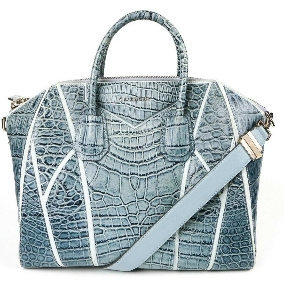 Givenchy - Antigona - Medium - Crocodile Embossed: Givenchy - Antigona Medium Crocodile Embossed Bag Color: Blu - Grey Material: Crocodile Embossed Leather ------------------------------------------------------------ Details: - crocodile print embosse