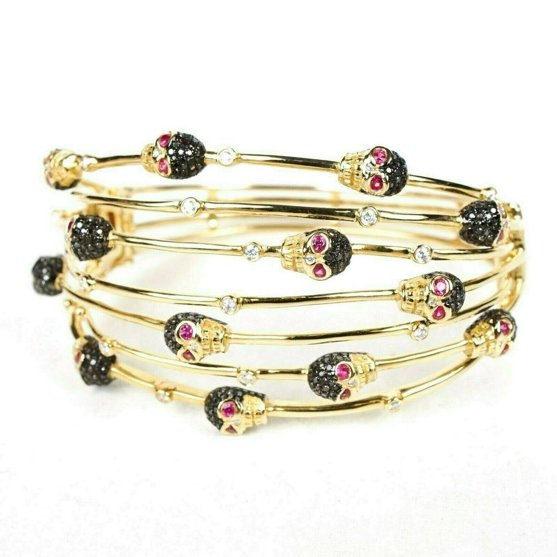 Crivelli - Skull Bracelet - Diamond & Gemstone Wide: Crivelli - Skull Black Diamond/ Gemstone Bangle - 18k Yellow Gold Color: Yellow Gold Material: 18K Yellow Gold / Black & White Diamonds / Gemstone -----------------------------------------------------