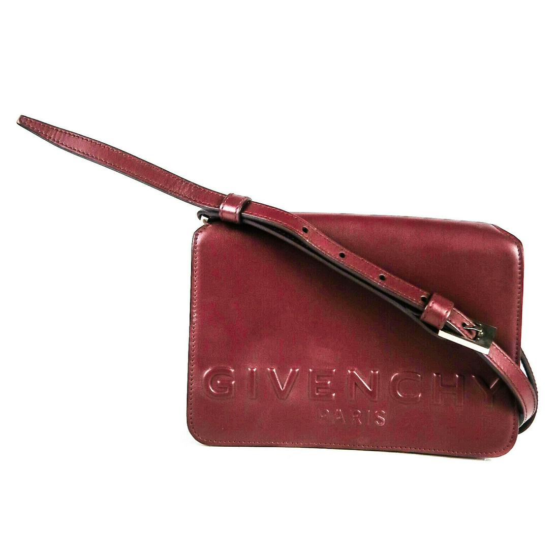 Givenchy - Logo Flap Crossbody Shoulder Bag - Burgundy: Givenchy - Small - Crossbody Shoulder Bag Color: Burgundy Red Material: Leather ------------------------------------------------------------ Details: - adjustable strap - embossed Givenchy logo on fro