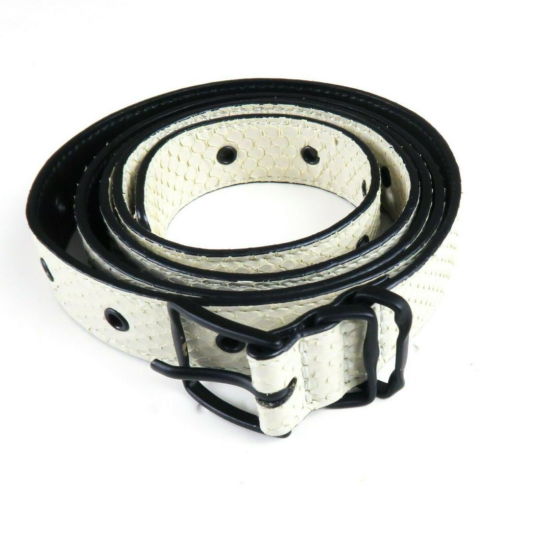 Bottega Venetta Belt - Thin White Python Snakeskin - US: Bottega Venetta Belt - Thin White Python Color: White Material: Leather Size: 32 ------------------------------------------------------------ Details: - square belt buckle - python print - item #STAT1