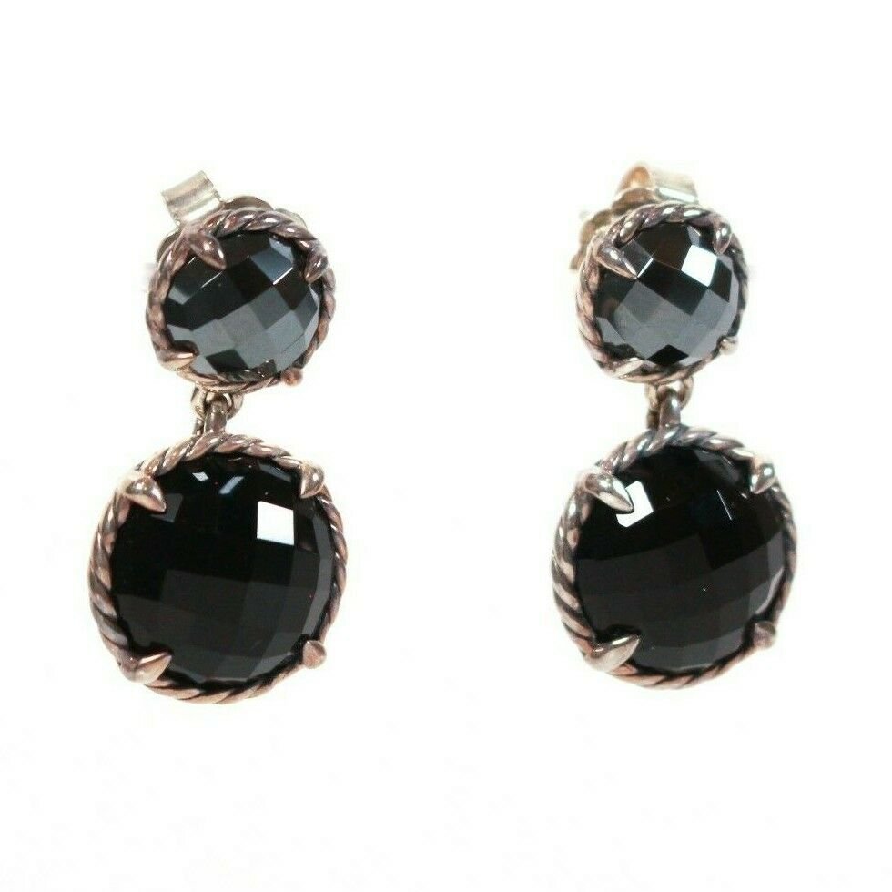 David Yurman - Chatelaine Double-Drop Pendant Earrings: David Yurman - Chatelaine Double-Drop Pendant Stud Earrings with Black Onyx & Hematine Color: Silver, Grey, Black Material: Sterling Silver - Onyx - Hematine ------------------------------------------