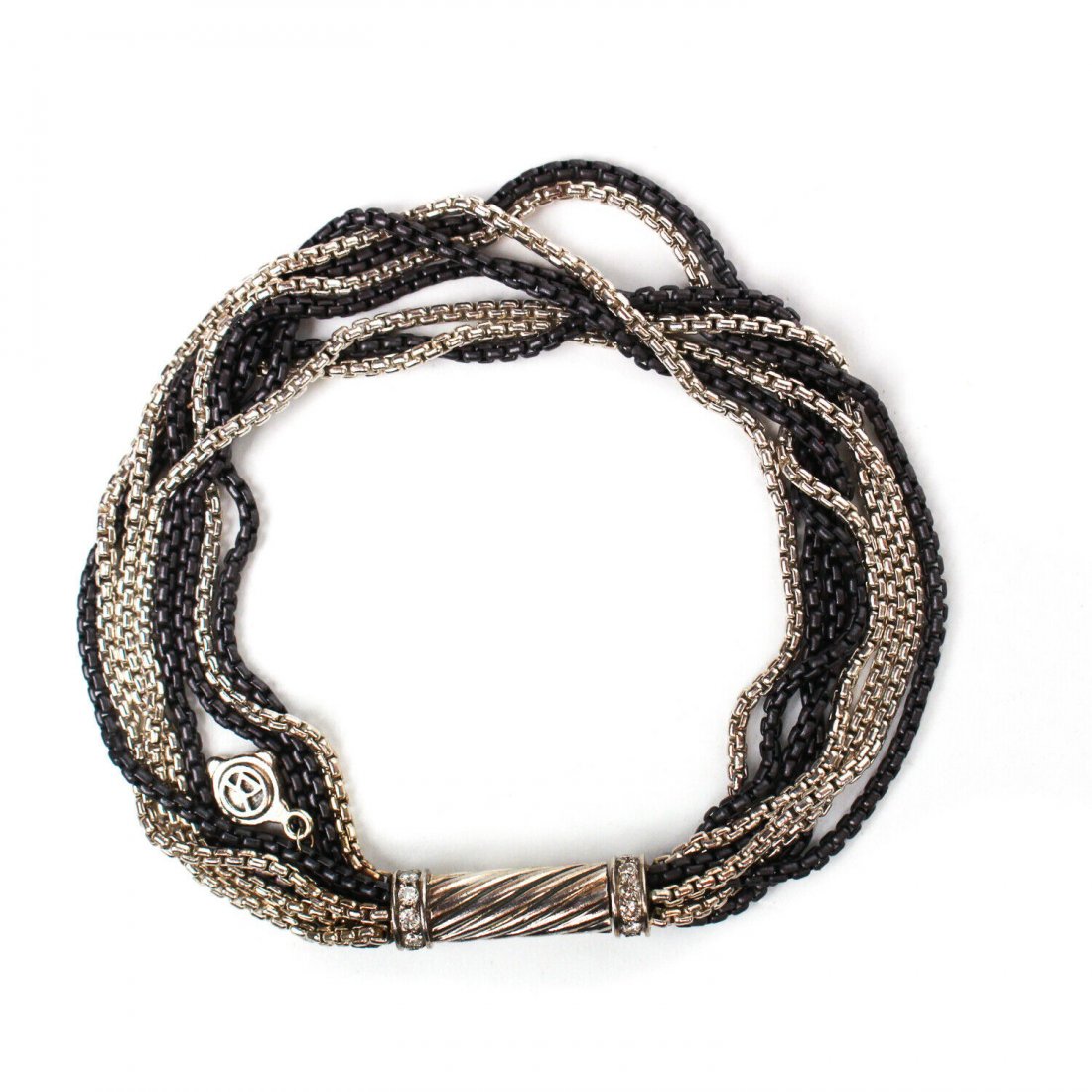 David Yurman - Diamond Multiple Strand Bracelet: David Yurman - Diamond Silver And Black Multiple Strand Bracelet Color: Silver & Black Material: Diamond - Sterling Silver ------------------------------------------------------------ Details: - multi