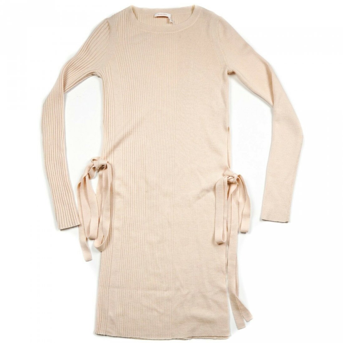 See by Chloe - Wool Sweater Dress - Long Sleeve - XS: See by Chloe - Sweater Dress - Long Sleeve - Wool Size: US Extra Small - XS Color: Light Pink ------------------------------------------------------------ Details: - long sleeve - round collar - slits