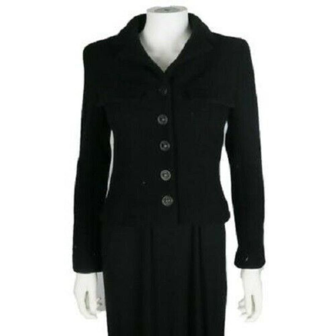 Chanel - Vintage Black Cashmere Jacket - Women: Chanel - Vintage Black Cashmere Jacket - Collared - Black Buttons US 4 - FR 36 02A Tag Size: FR 36 / US 4 Color: Black Material: Cashmere Blend --------------------------------------------------------