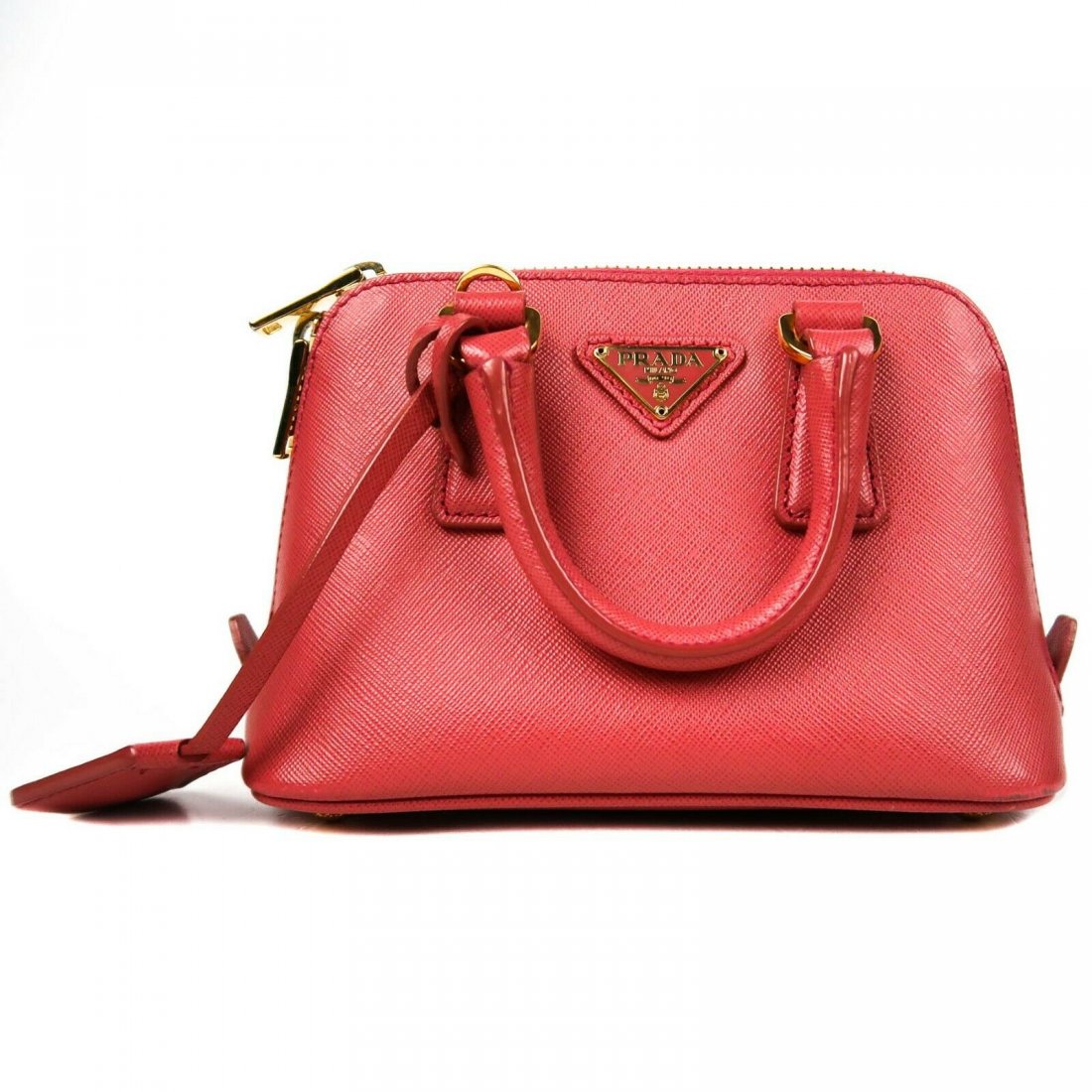 Prada - Saffiano Mini - Crossbody Shoulder Bag - Zip: Prada - Saffiano Mini - Crossbody Shoulder Bag - Pink Leather - Zip Up Color: Pink Material: Saffiano Leather ------------------------------------------------------------ Details: - gold-toned hardwar