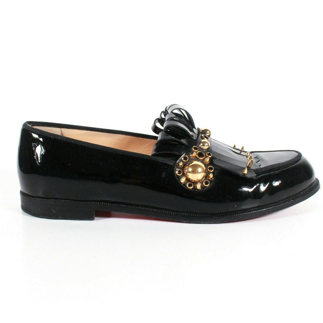 Christian Louboutin - Leather Studded Loafers - US 10: Christian Louboutin - Black Patent Leather Gold Studded Oxfords Size: US 10 - 40 - Womens Color: Black Material: Leather ------------------------------------------------------------ Details: - glossy