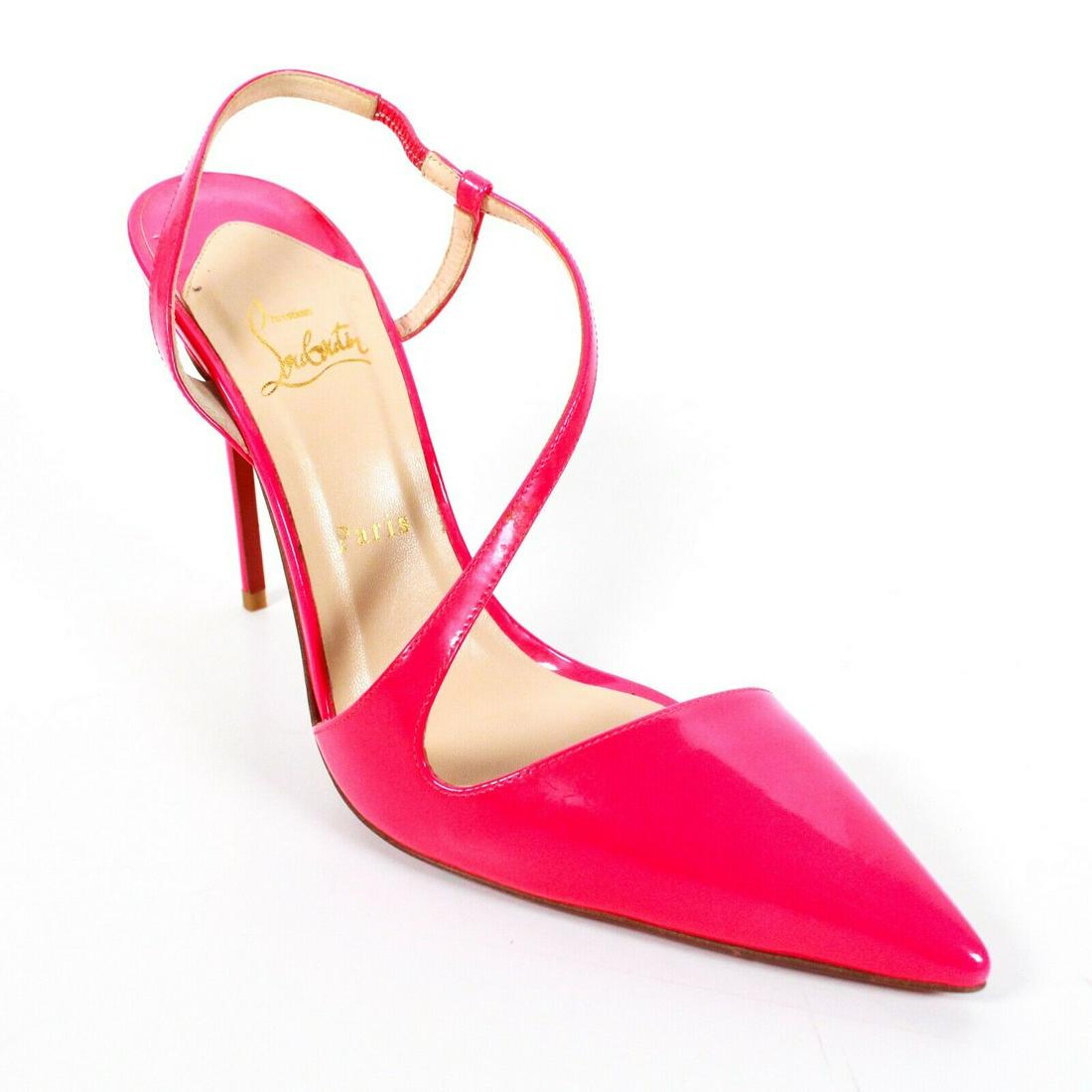 Christian Louboutin - Pink Pointed Toe Heels - US 11: Christian Louboutin - New - June 100 Pointed Strappy Heels Size: US 11 - 41.5 Color: Hot Pink Material: Patent Leather ------------------------------------------------------------ Details: - Ankle Str