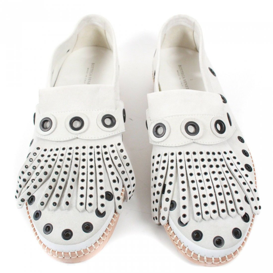 Bottega Veneta - New Golf Fringe Shoes Loafers - US 10: Bottega Veneta - Golf Loafers - Grommets - Fringe Gold Size: US 10 - 43 - Mens Color: White Cream Material: Suede - Leather ------------------------------------------------------------ Details: - Frin