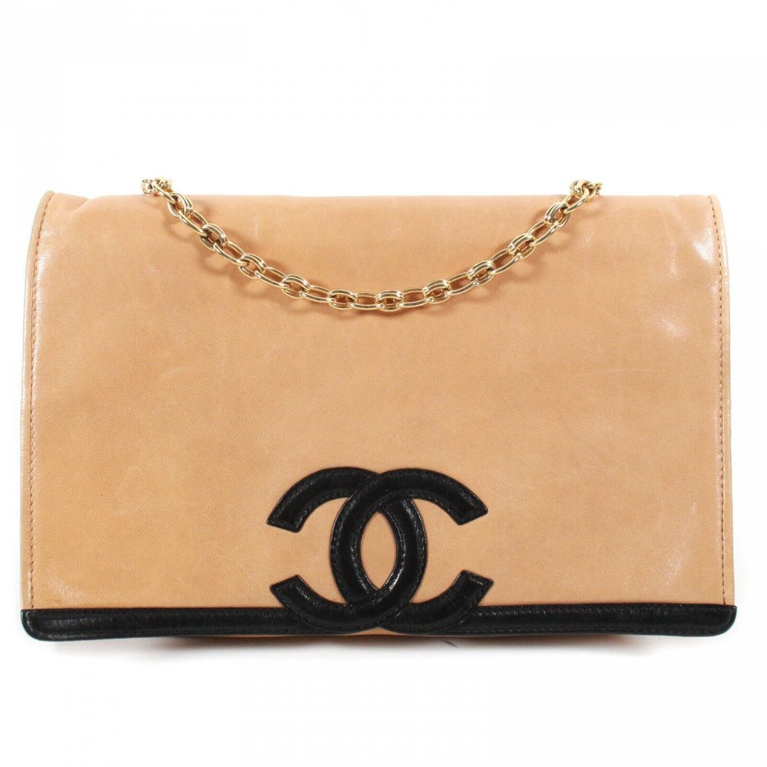 Chanel - Vintage CC Flap Shoulder Bag - Small: Chanel - CC Flap Shoulder Bag - Vintage Color: Tan Size: Small Material: Lambskin Leather ------------------------------------------------------------ Details: - Gold-toned Chain Strap - Large Black C