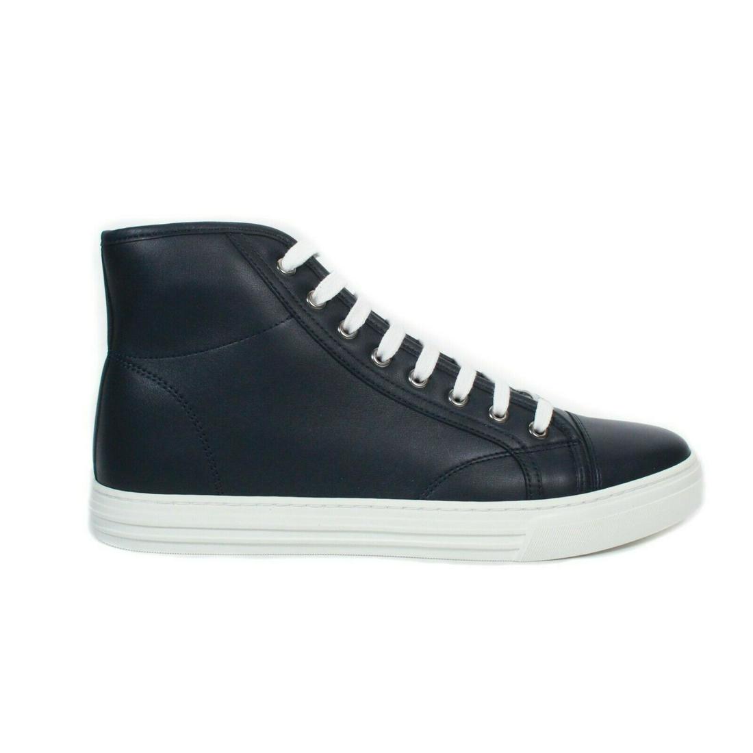 Gucci - High Top Sneakers - Miro Soft - Men's US 11.5: Gucci - High Top Sneakers - Miro Soft - Leather Size: US 11.5 - IT 10.5 - Mens Color: Navy Blue - White Material: Leather ------------------------------------------------------------ Details: - lace u