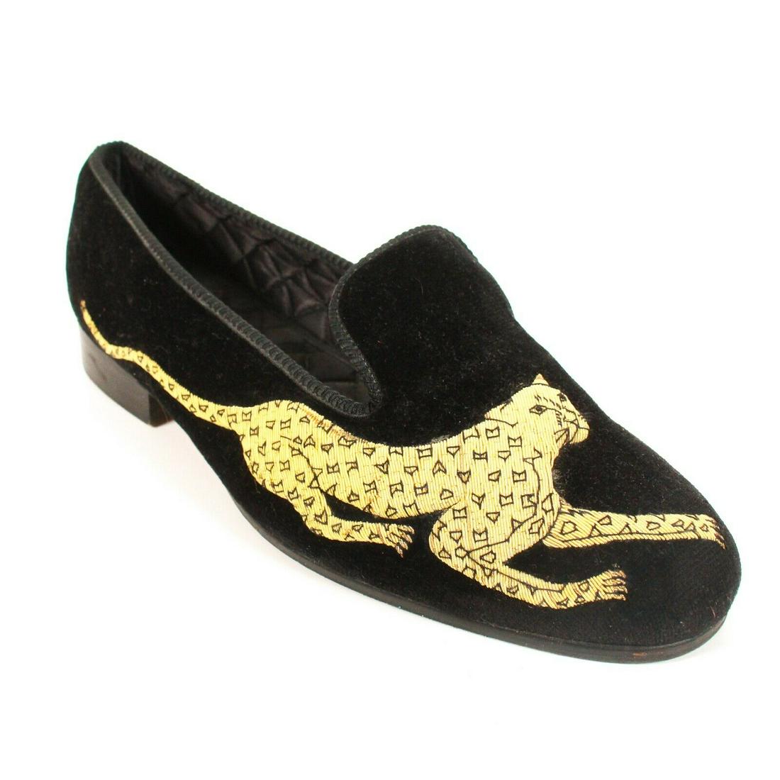 Berk London - Cheetah Velvet Loafers - Men: Berk London - Loafers - Men's Size: Fits like a US 10.5 Color: Black Material: Velvet ------------------------------------------------------------ Details: - Gold Embroidery - Cheetah Detail - Made in