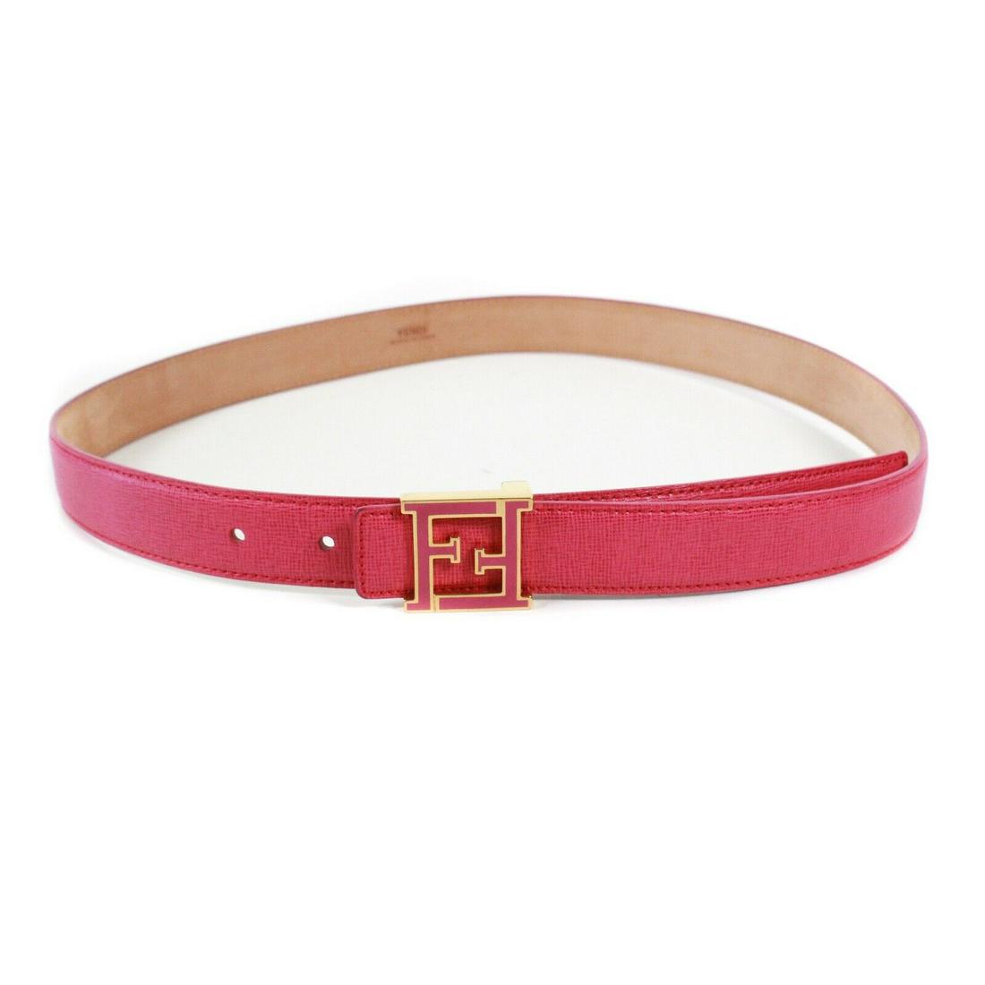 Fendi - Belt - FF Pink Leather Logo Buckle - 80 - 32: Fendi - Belt - FF Pink Leather Logo Buckle Color: Pink Material: Leather Size: 80 - 32 ------------------------------------------------------------ Details: - gold-tone hardware - item #TWES9 Measurem
