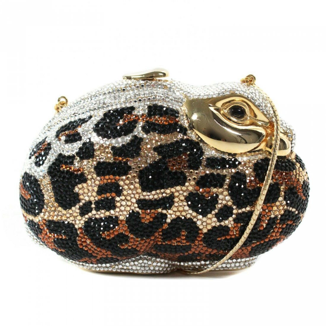 Judith Leiber - Rare Leopard Rabbit Clutch Shoulder Bag: Judith Leiber - Rare Leopard Rabbit Clutch Shoulder Bag Color: Silver, Tan, Gold Size: Mini Material: Metal - Crystal ------------------------------------------------------------ Details: - gold-tone