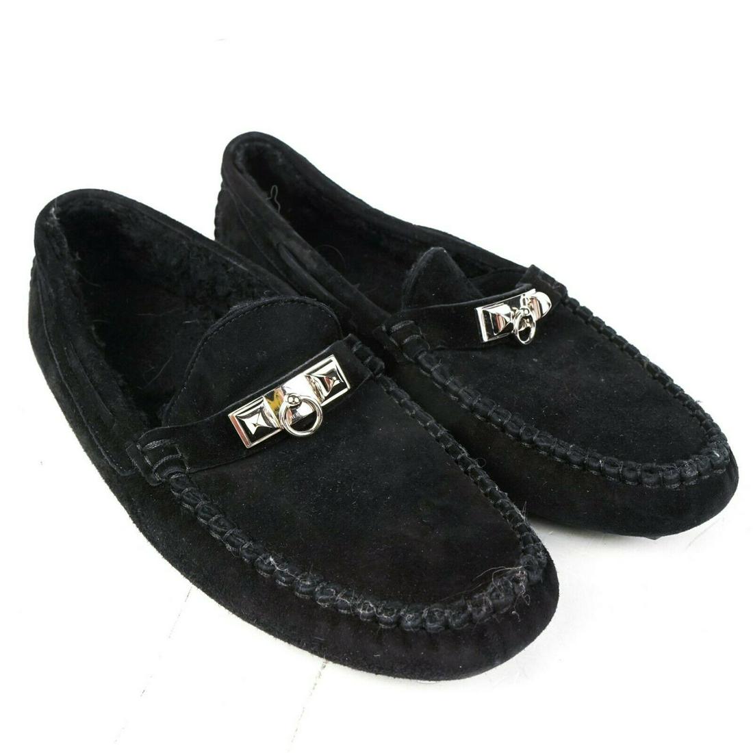 Hermes - Driving Loafers - Black Studded - Women: Hermes - Driving Loafers - Black - Studded CDC Size: US 7 - 37 - Womens Color: Black Material: Suede ------------------------------------------------------------ Details: - slip on - silver stud detai