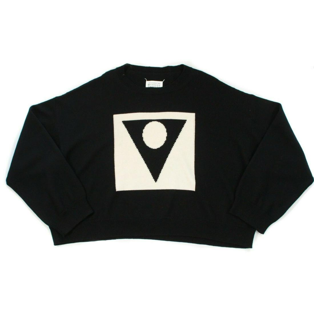 Maison Martin Margiela - Graphic Crew Neck Sweater - L: Maison Martin Margiela - Graphic Crew Neck Sweater Size: Men's Large - L (Wide Oversized) Color: Black - White Material: Wool ------------------------------------------------------------ Details: - lo