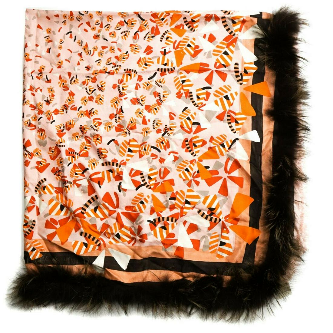 Fendi - Fur XL Scarf Shawl - Wool and Silk - Silver Fox: Fendi - Wool and Silk Shawl - Silver Fox Fur Color: Brown, Pink, Orange, Red Size: Extra Large XL Material: Wool, Silk ------------------------------------------------------------ Details: - silver fo