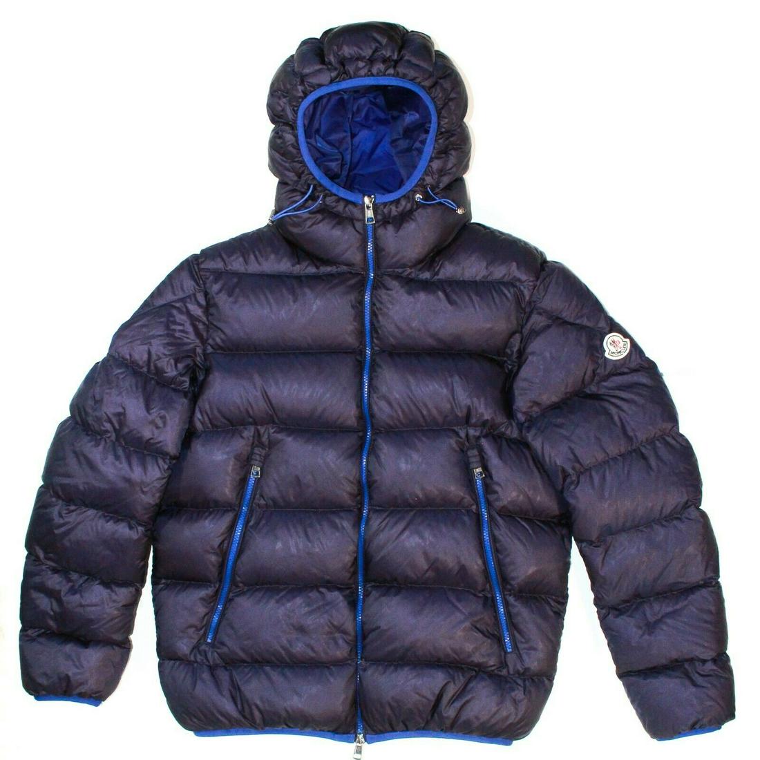 Moncler - Men's Down Hooded Puffer Coat Color: Blue: Moncler - Men's Down Hooded Puffer Coat Color: Blue Size: Men's 4 - fits like a Small - S Material: Polyamide - Down ------------------------------------------------------------ Details: - two front p