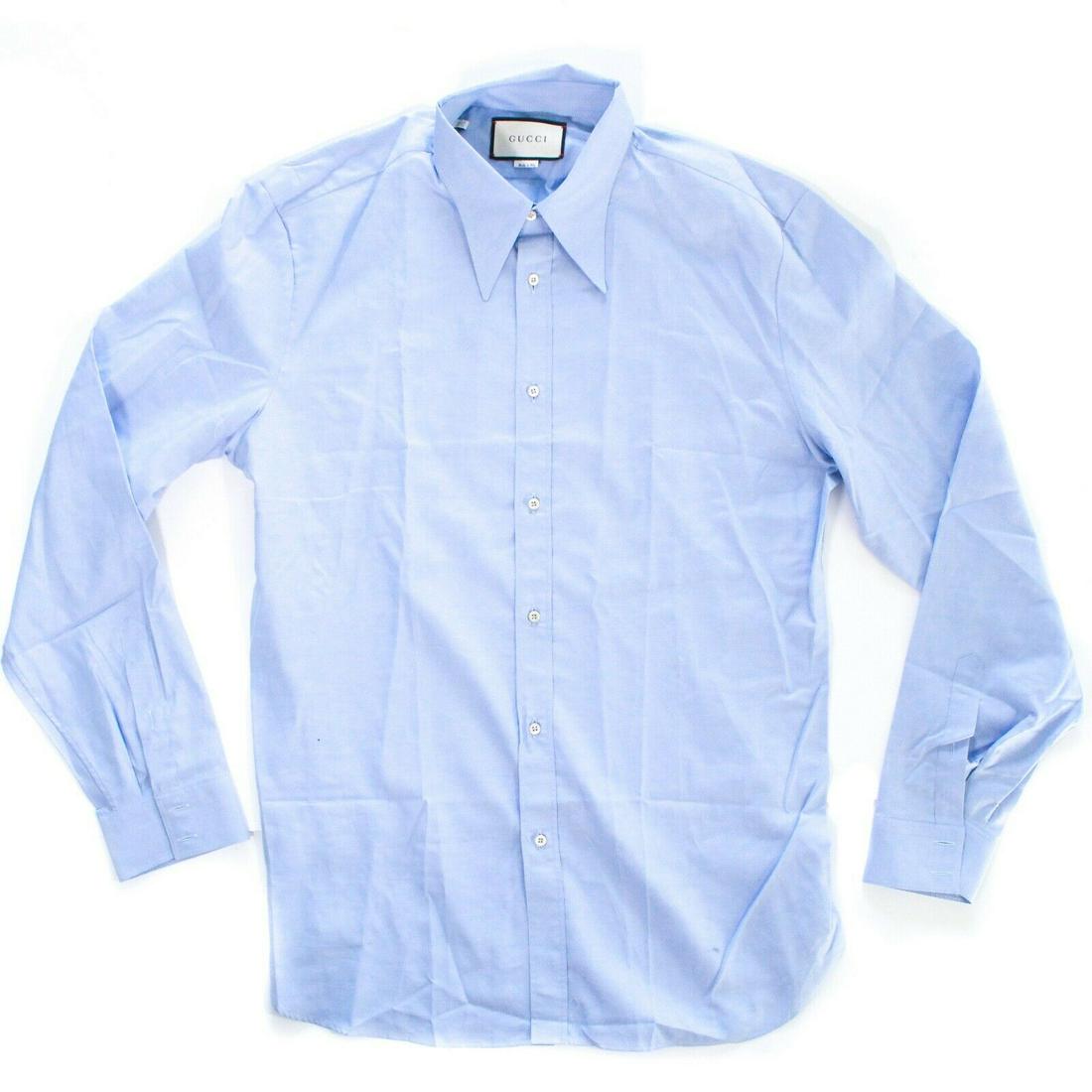 Gucci - New - Button Up Shirt - Mens Size: 17.5 / 44: Gucci - New - Button Up Shirt - Mens Size: 17.5 / 44 - US Large Color: Sky Blue Material: 100% Cotton ------------------------------------------------------------ Details: - Long Sleeve - Made in Ital