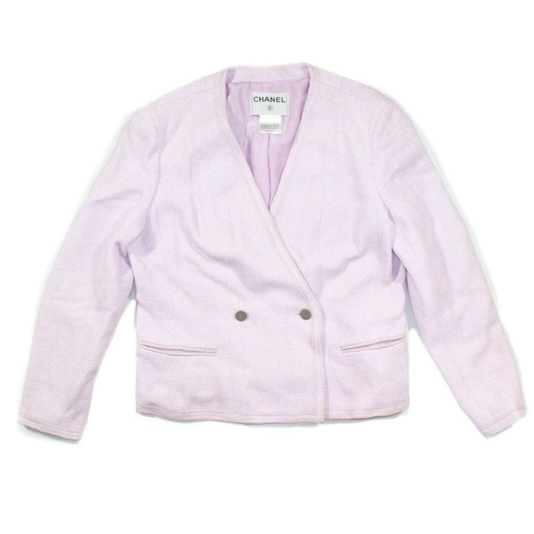 Chanel - 2 Piece Skirt Suit Set w/ CC Buttons - US 16: Chanel - 2000 Transition Collection - 2 Piece Skirt Suit Set with CC Buttons Color: Pink Size: US 16 - FR 48 Materials: 82% cotton, 16% polyester, 2% polyester ----------------------------------------