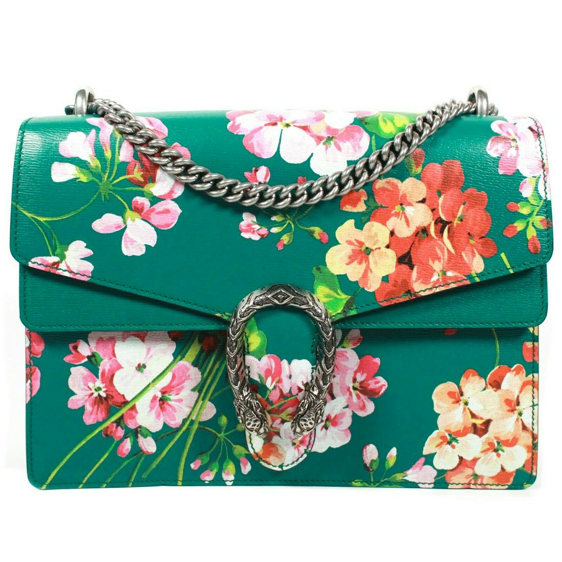 Gucci - New Medium Dionysus Blooms Shoulder Bag: Gucci - New - Dionysus Blooms Medium Shoulder Bag Color: Green, Pink, Yellow, White, Silver Size: Medium Materials: Leather, Metal, Canvas ----------------------------------------------------------- D