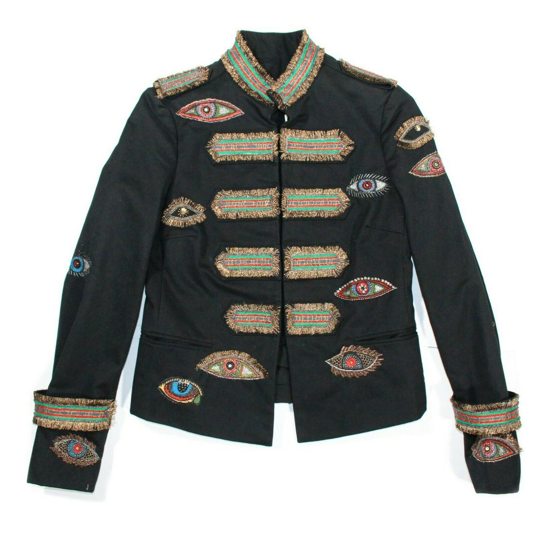 Valentino - New Rare Evil Eye Band Jacket - Women's 2: Valentino - New - Ultra Rare Metallic Evil Eye Embroidery Band Jacket Retail Value: $12,500.00 Color: Black, Green, Red, Gold, Blue, Purple Size: Women's US 2 - IT 40 Material: Cotton ----------------