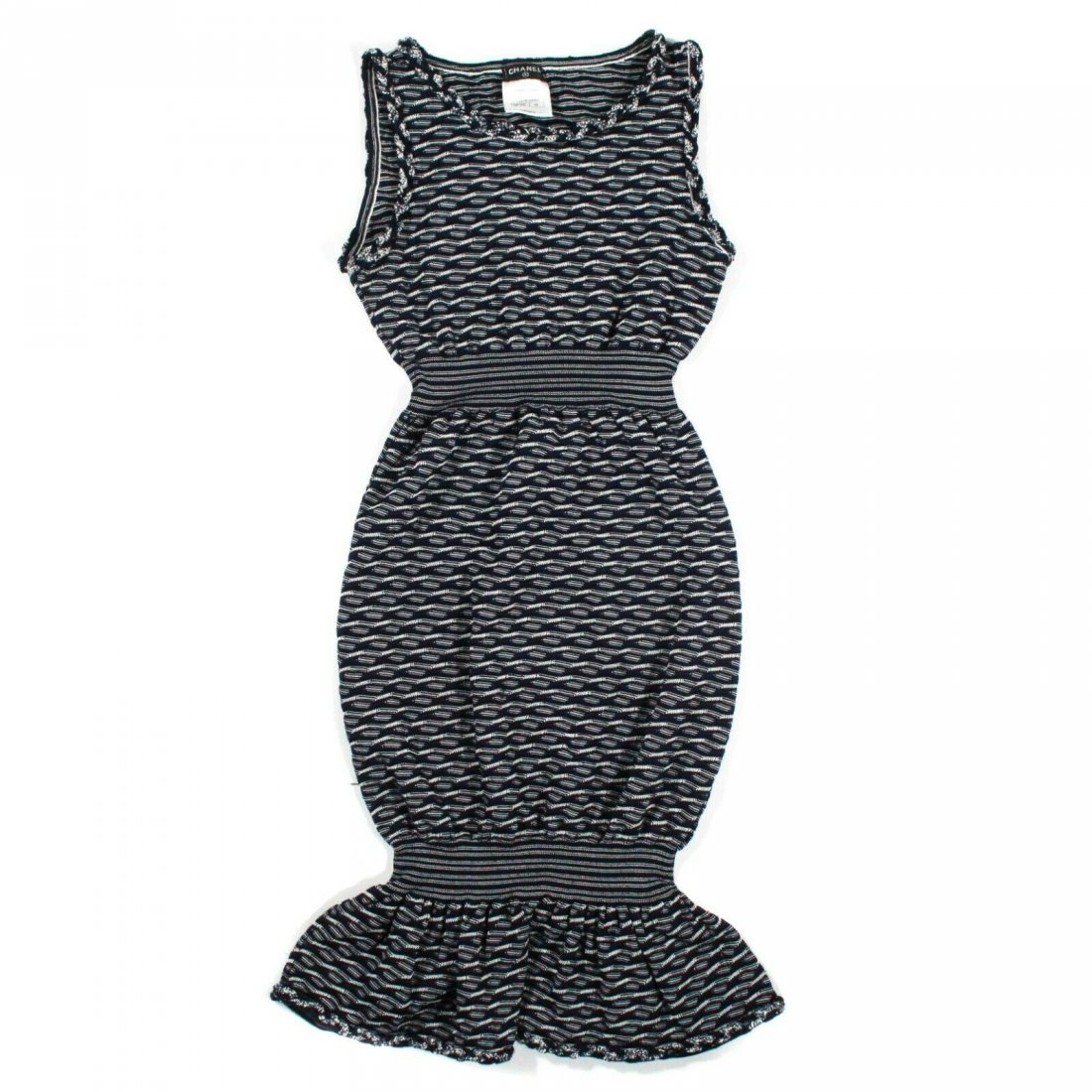Chanel - 2011 Dress - Braid Trim Stripe Blue White - 2: Chanel - Mid-length Knit Mermaid Tank Dress Color: Navy blue - White Size: US 2 - FR 34 Materials: 60% viscose, 25% cotton, 10% polyester, 5% nylon ----------------------------------------------------