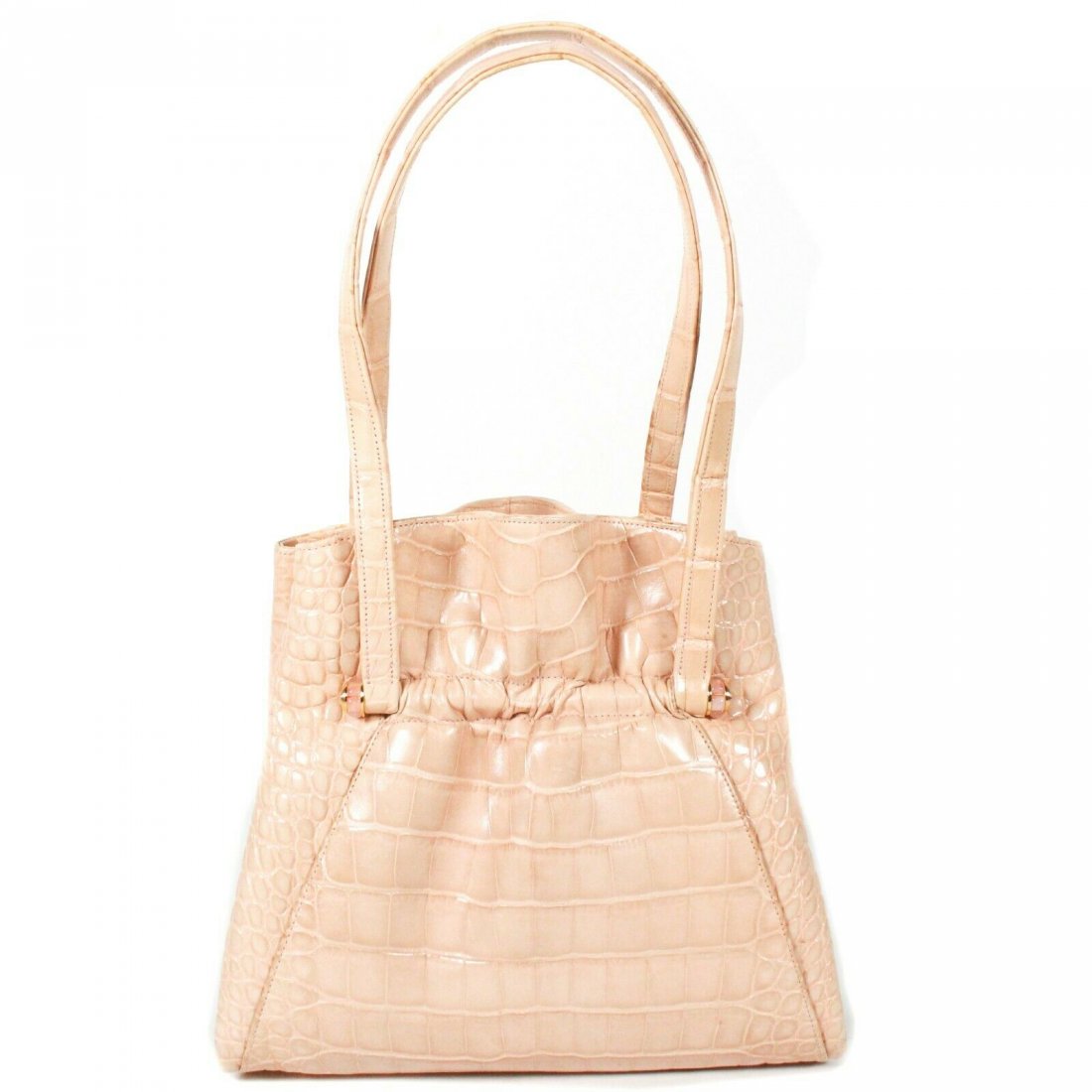 Judith Leiber - Mini Nude Pink Croc Shoulder Bag: Judith Leiber - Mini Croc Shoulder Bag Color: Nude Pink - Gold Size: Mini Materials: Leather - Metal ---------------------------------------------------------------------------- Details: - gold-tone h