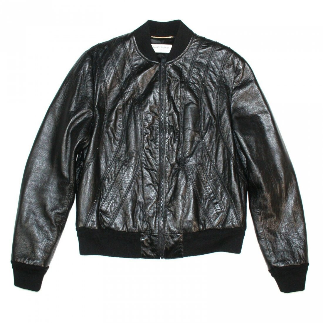 Saint Laurent - 2016 Womens Beaded Moto Jacket - US 10: Saint Laurent - 2016 Womens Beaded Bikers Jacket Color: Black Size: US 10 - FR 42 Materials: Lambskin Leather ---------------------------------------------------------- Details: - small black rhinesto