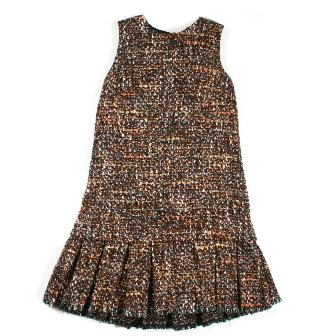 Dolce & Gabbana - Sleeveless A Line Tweed Dress - US 2: Dolce & Gabbana - Sleeveless A Line Flare Tweed Dress Color: Brown, Gray, Black, Orange Size: US 2 - IT 40 Material: 61% acrylic, 20% wool, 17% polyester, 2% polyamide --------------------------------