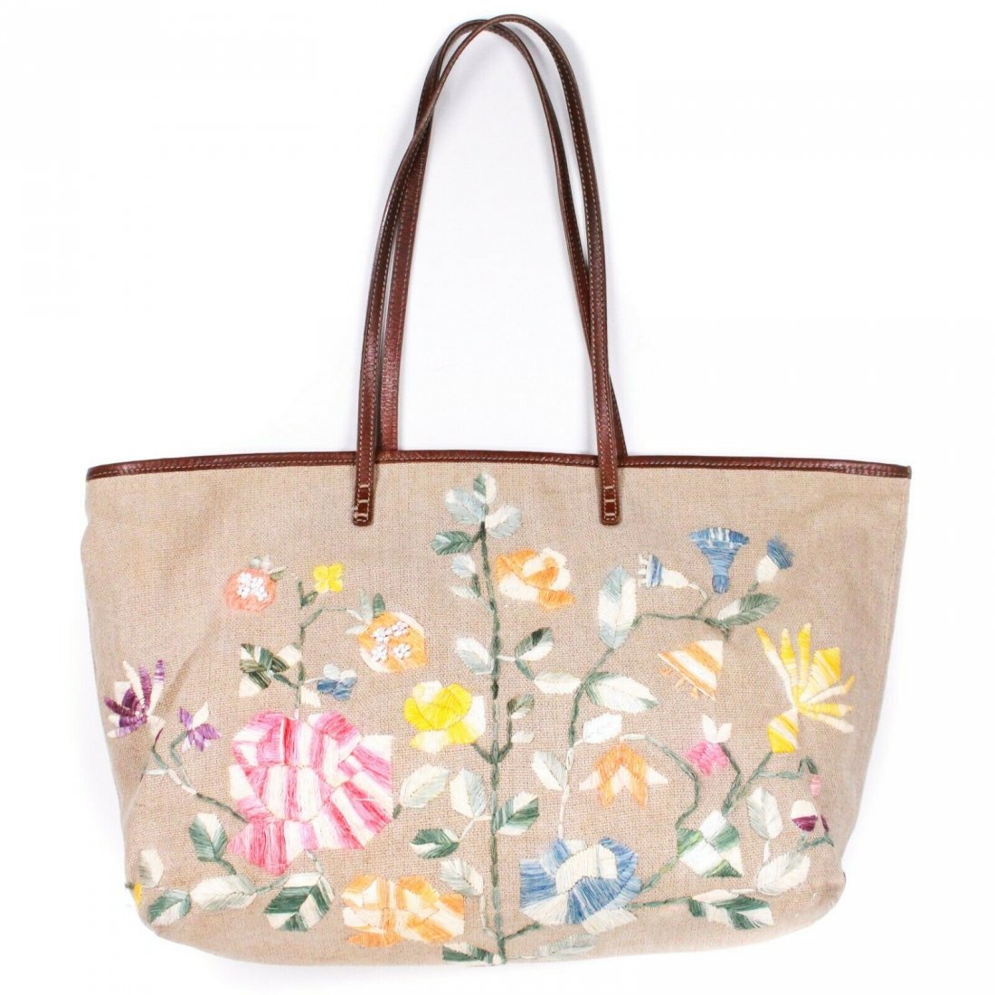 Fendi - Large Floral Burlap Tote Embroidered Print (1 of 4)