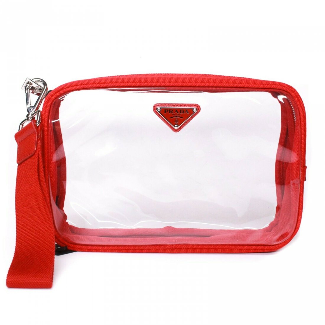 Prada - New 2020 Wristlet Clutch Bag Clear PVC Red (1 of 4)